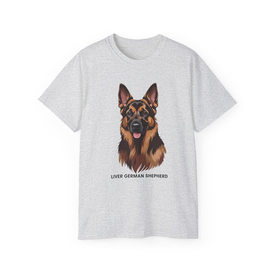 Liver German Shepherd Tee, Dog Lover Shirt, Pet Owner Gift, Animal Print T-Shirt, Unisex Graphic Tee, Birthday Present for Dog Lovers