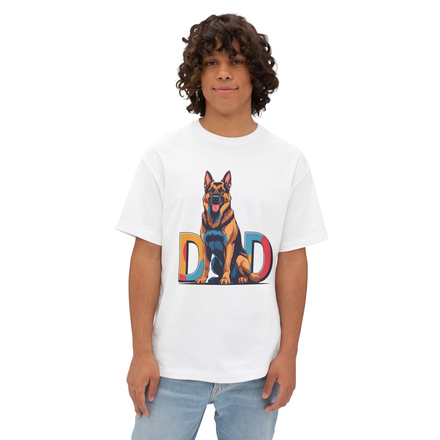German Shepherd Dad Unisex Oversized Boxy Tee, Dog Lover Gift, Pet Portrait Shirt, Casual Streetwear, Animal Lover Apparel