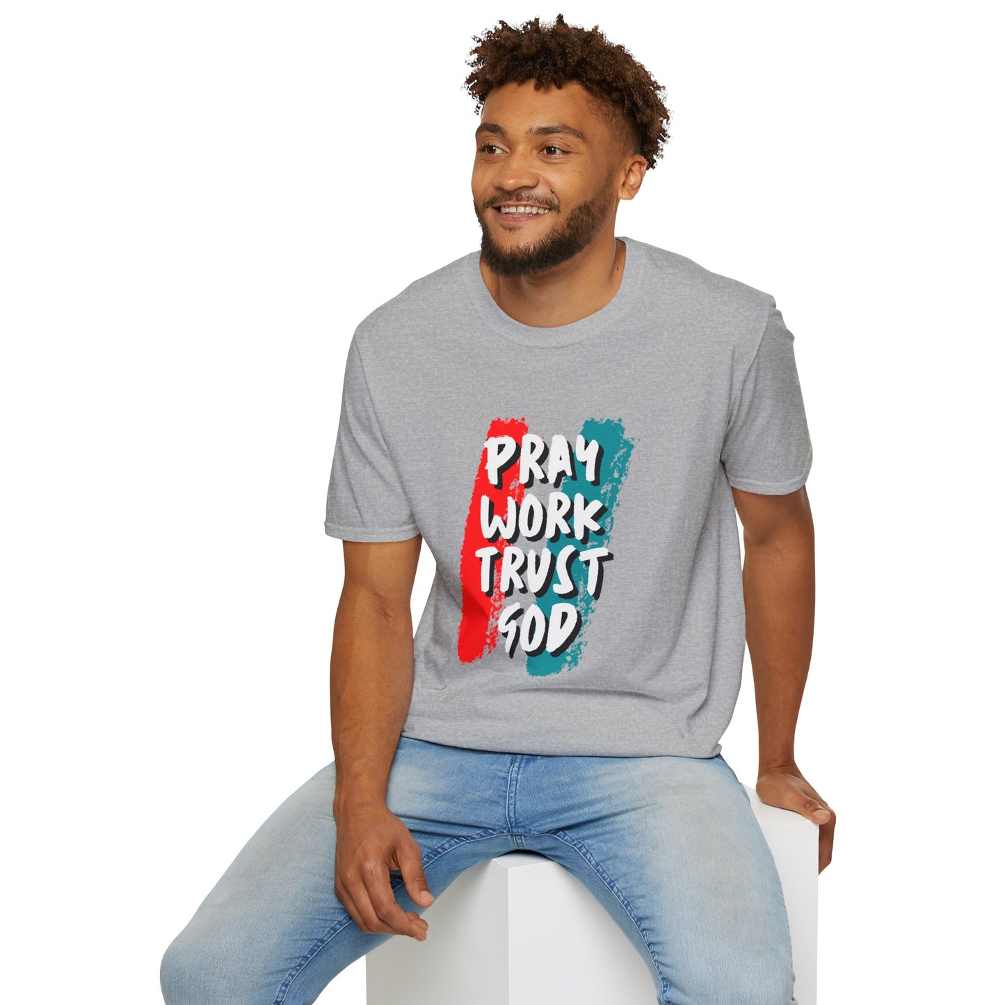 Inspiration Unisex T-Shirt - Pray, Work, Trust God, Motivational Tee, Faith-Based Apparel, Casual Wear, Gift for Believers, Christian Clothing