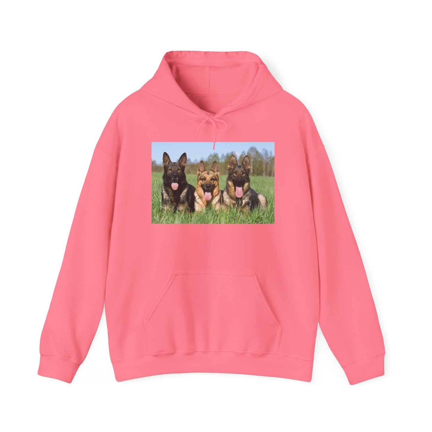 A Dog Lover Hoodie With Three Giant German Shepherds Lying on The Grass Leaving Tongues Out