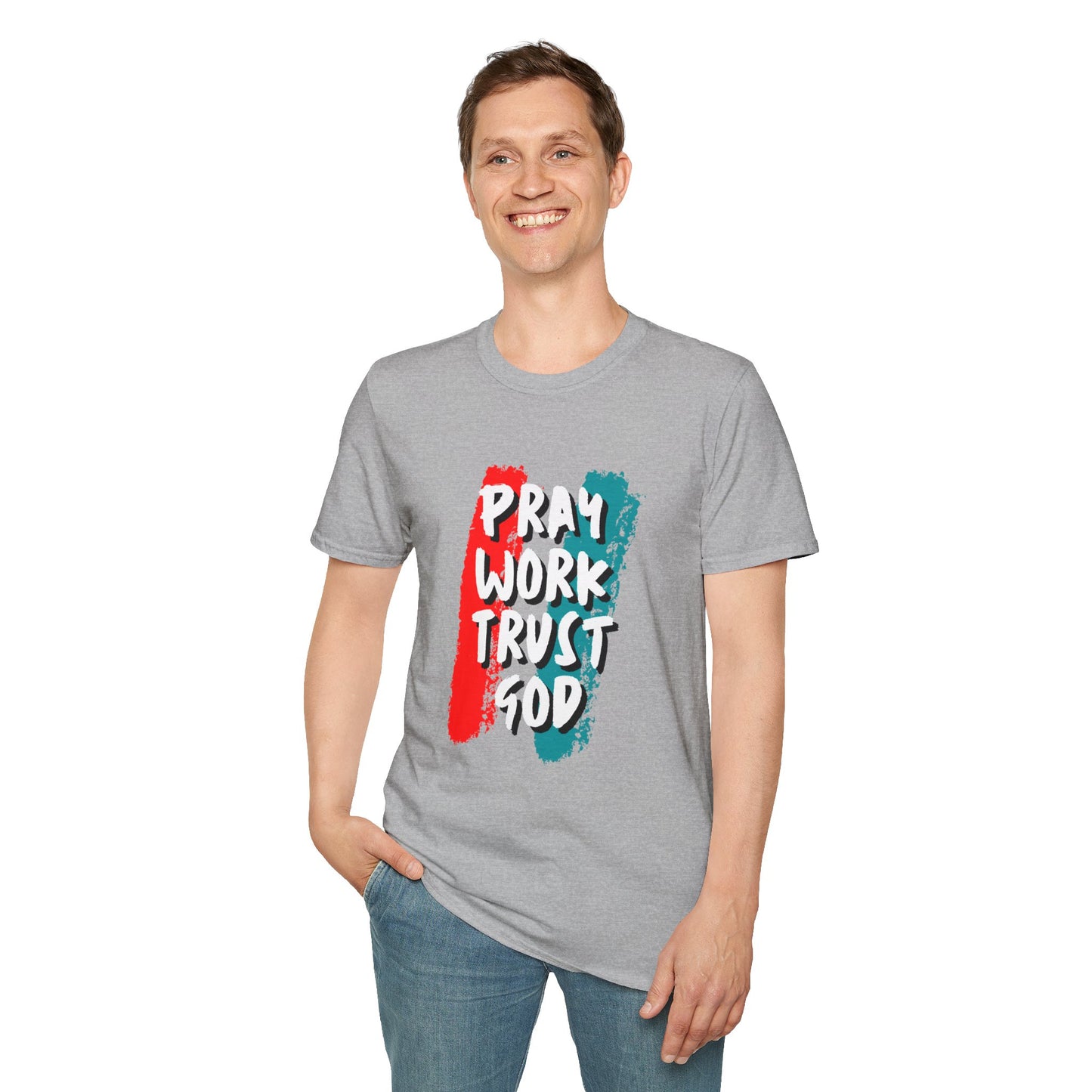Inspiration Unisex T-Shirt - Pray, Work, Trust God, Motivational Tee, Faith-Based Apparel, Casual Wear, Gift for Believers, Christian Clothing