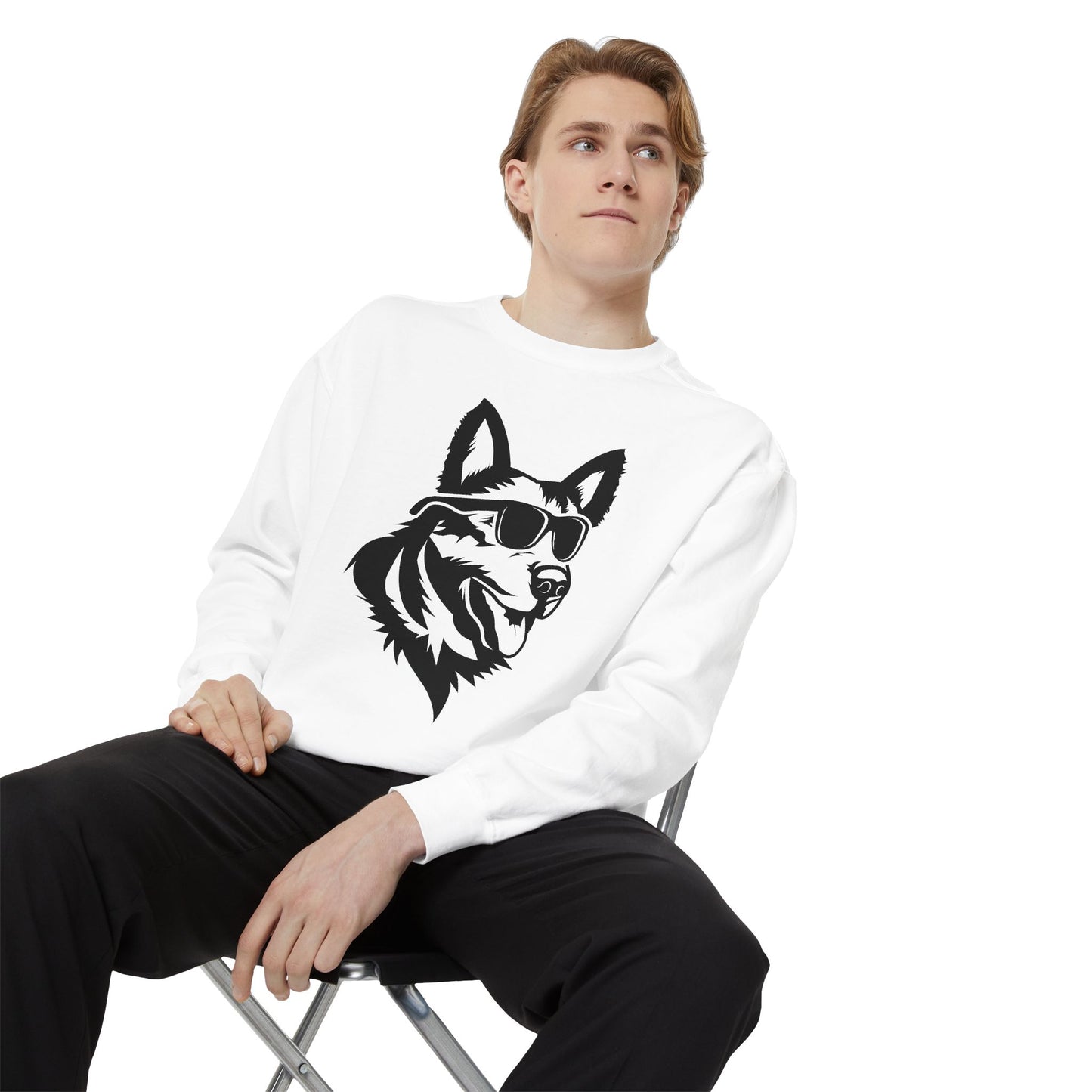 Unisex Dog Lover Sweatshirt With a Close Up Graphic of German Shepherd Wearing Black Glasses