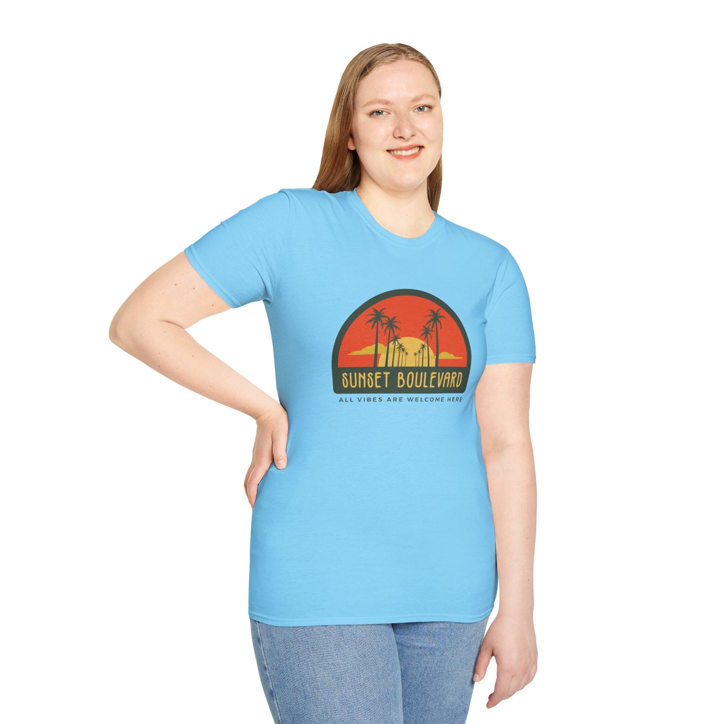 Sunset Boulevard Unisex Softstyle T-Shirt, Retro Beach Tee, Vacation Shirt, Summer Apparel, Travel Gift