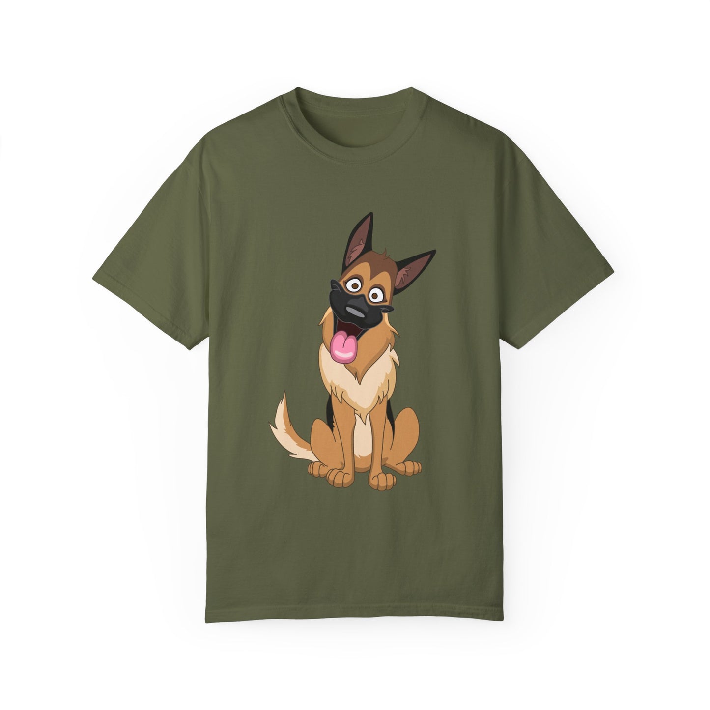 Unisex Dog Lover T-Shirt With Funny Cartoon of Tan Color German Shepherd