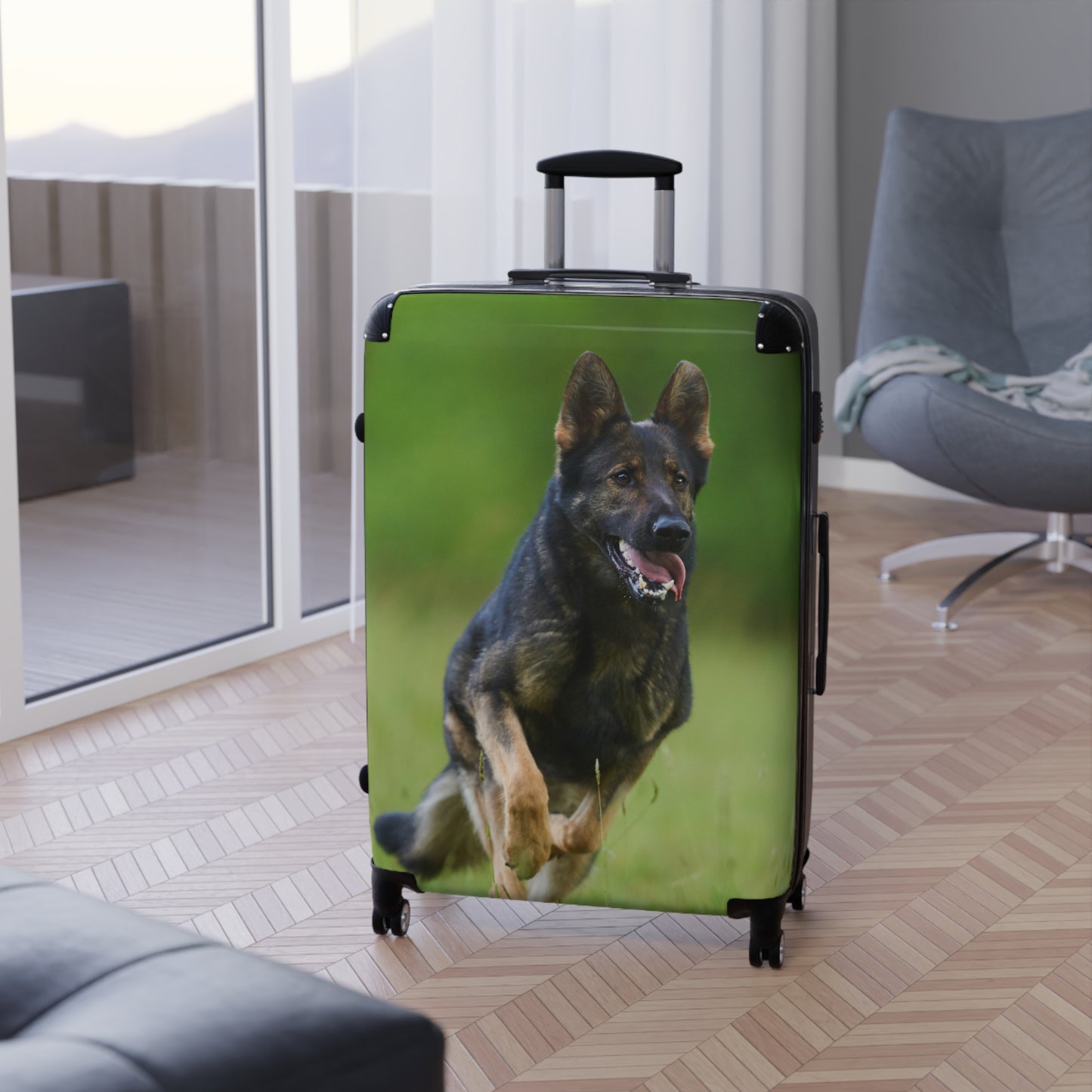 Dog Lovers Suitcase Featuring a Working Line German Shepherd Running On the Grass