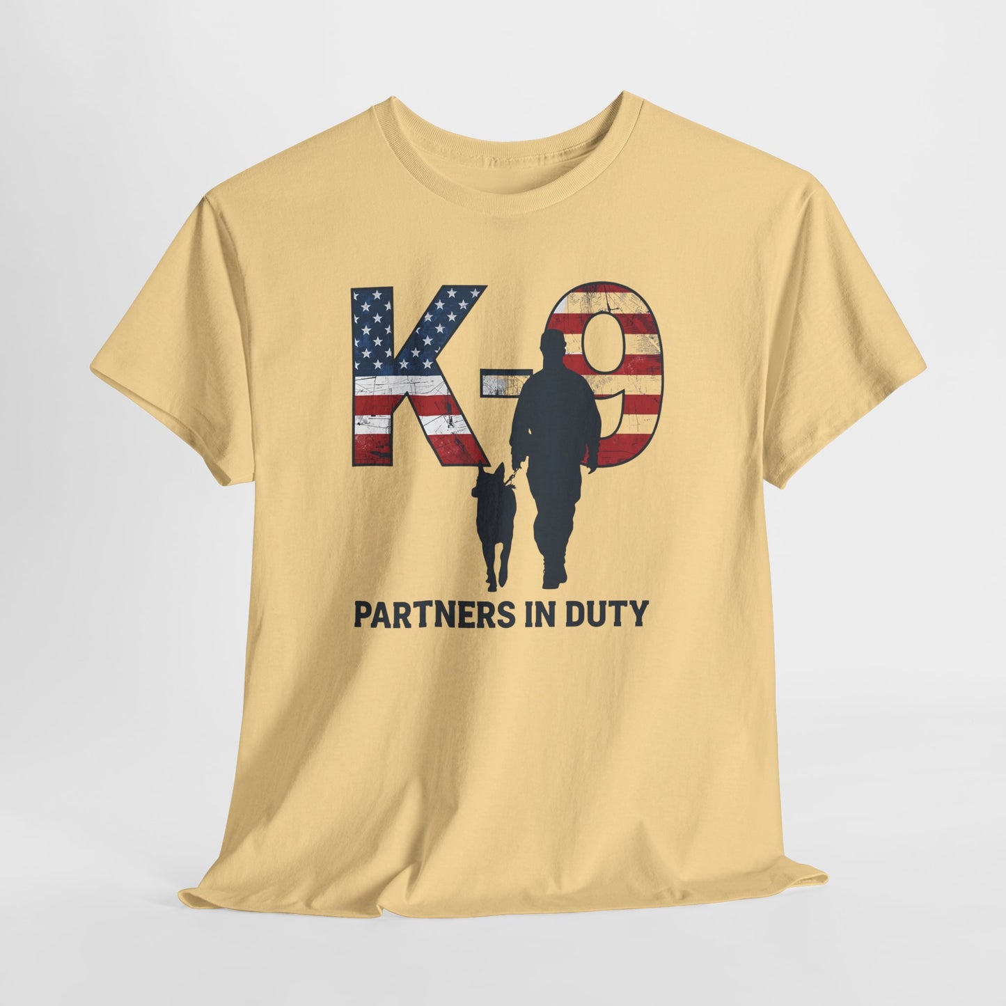 Patriotic K-9 T-Shirt - Partners in Duty Tee | Unisex Heavy Cotton Tee for Dog Lovers, Military Support, Gifts for Dog Handlers