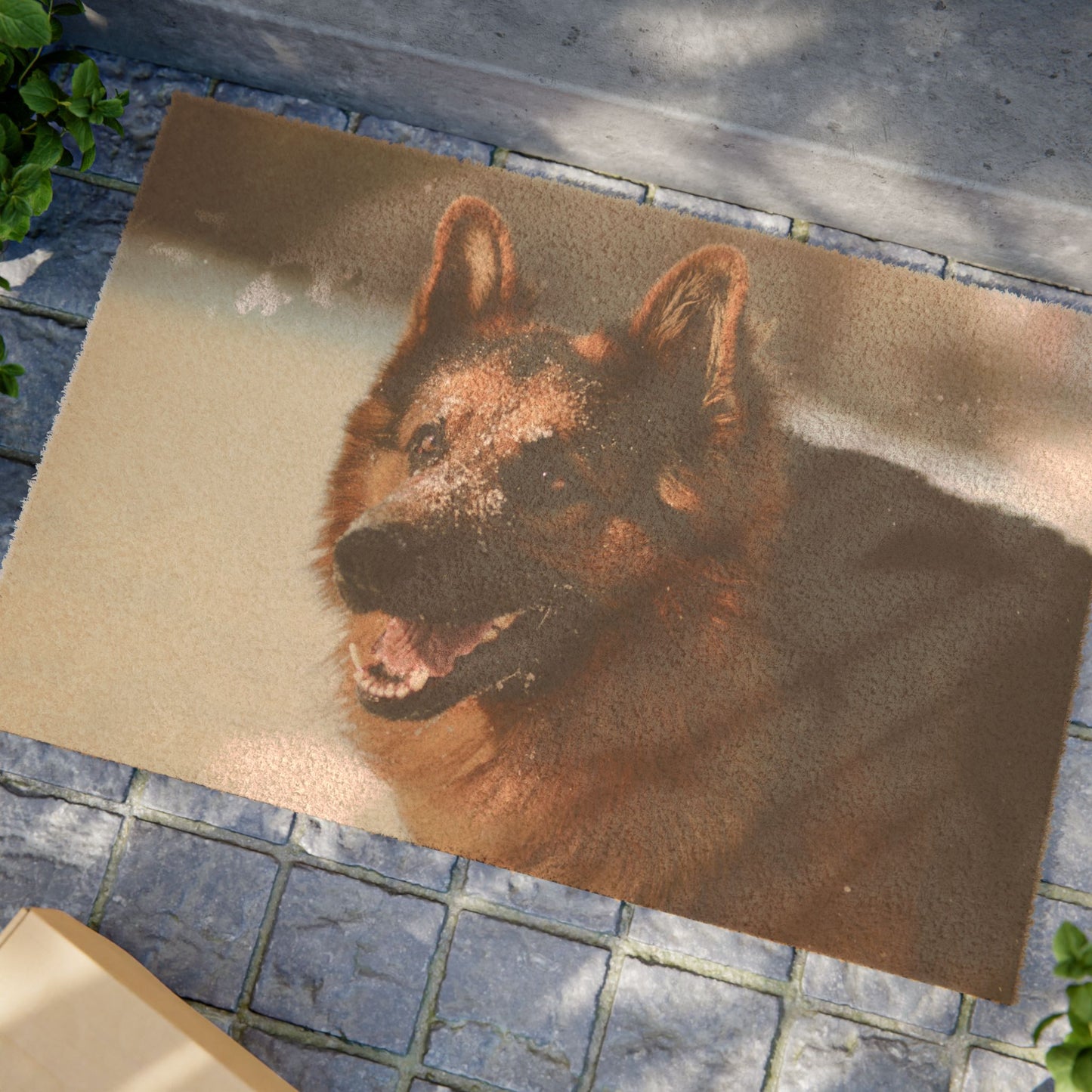 Dog Lover's Doormat Featuring a Giant German Shepherd in the Snow