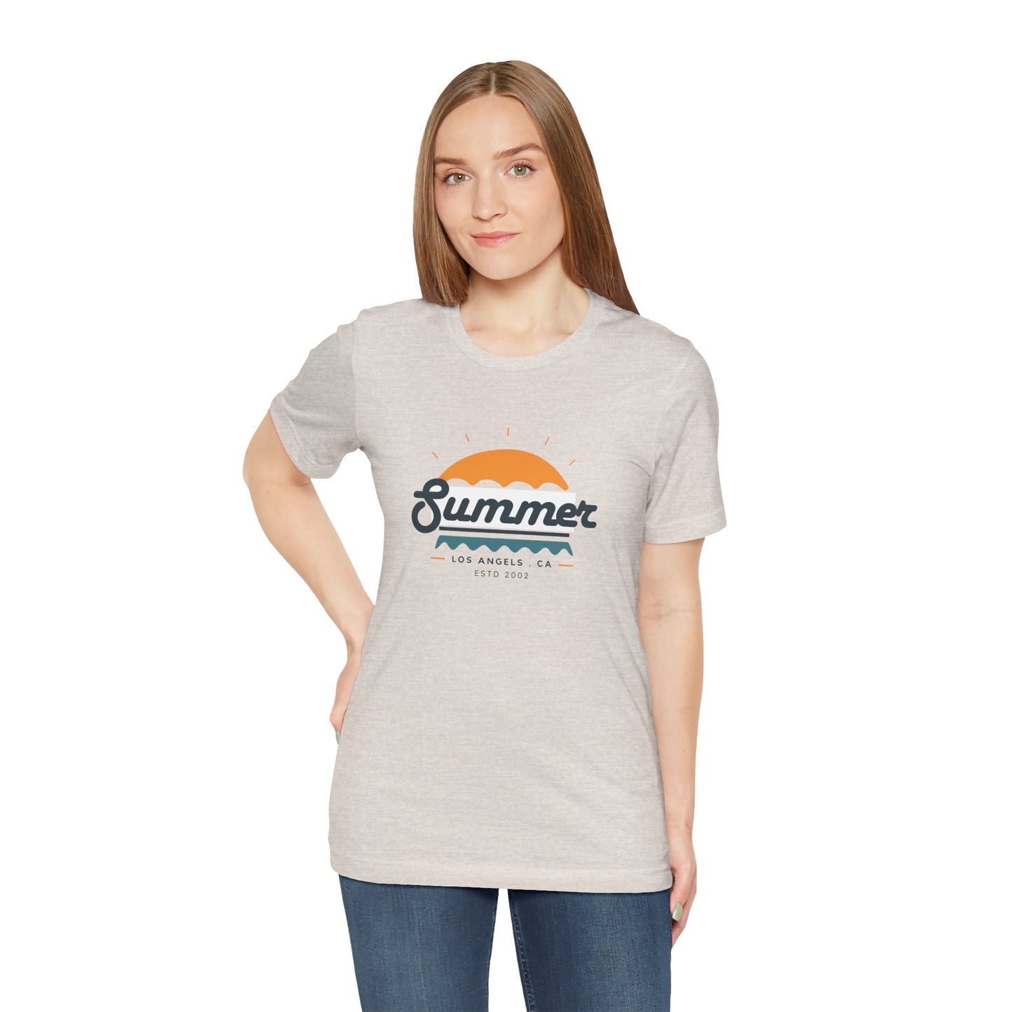 Summer Vibes Unisex Jersey Short Sleeve Tee, Beach Shirt, Casual Summer Wear, Gift for Friends, Coastal Adventure Top, LA Style Tee