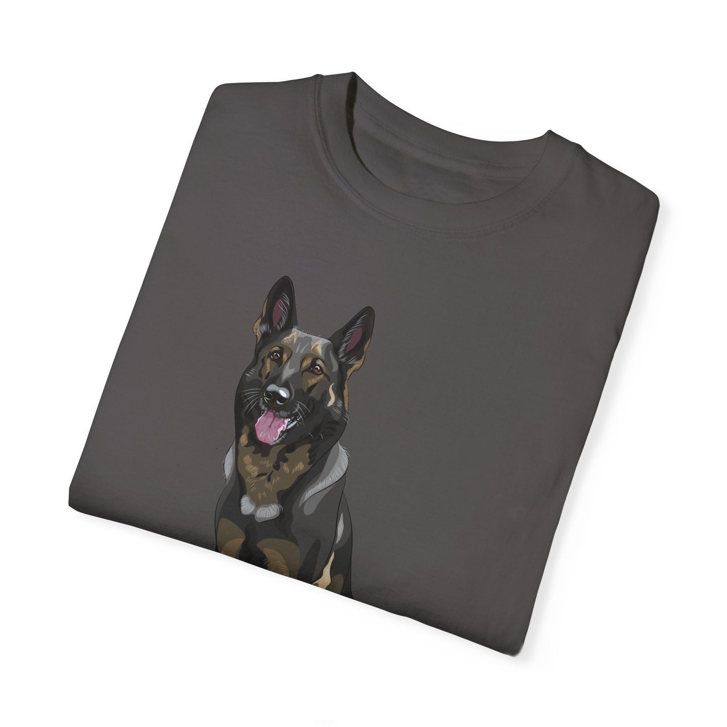 Unisex T-Shirt With a German Shepherd Sloppily Sitting Leaving Tongue Out and Caption I Am Brave
