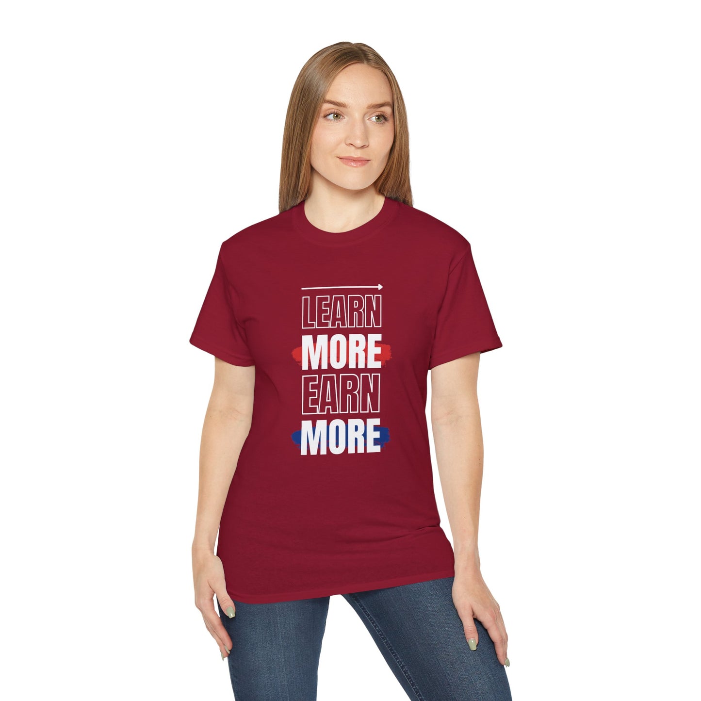 Learn More Earn More Unisex Cotton Tee | Motivational T-Shirt for Growth | Perfect Gift for Students, Entrepreneurs, Graduates, Casual Wear