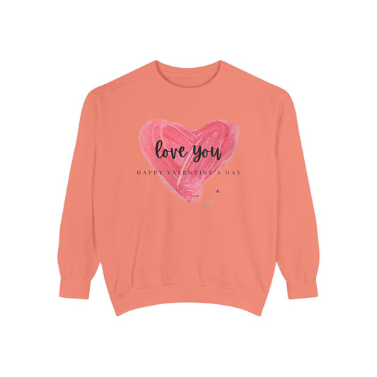 Unisex Valentine's Day Sweatshirt With Brush Art of Red Heart and Caption Love You Inside