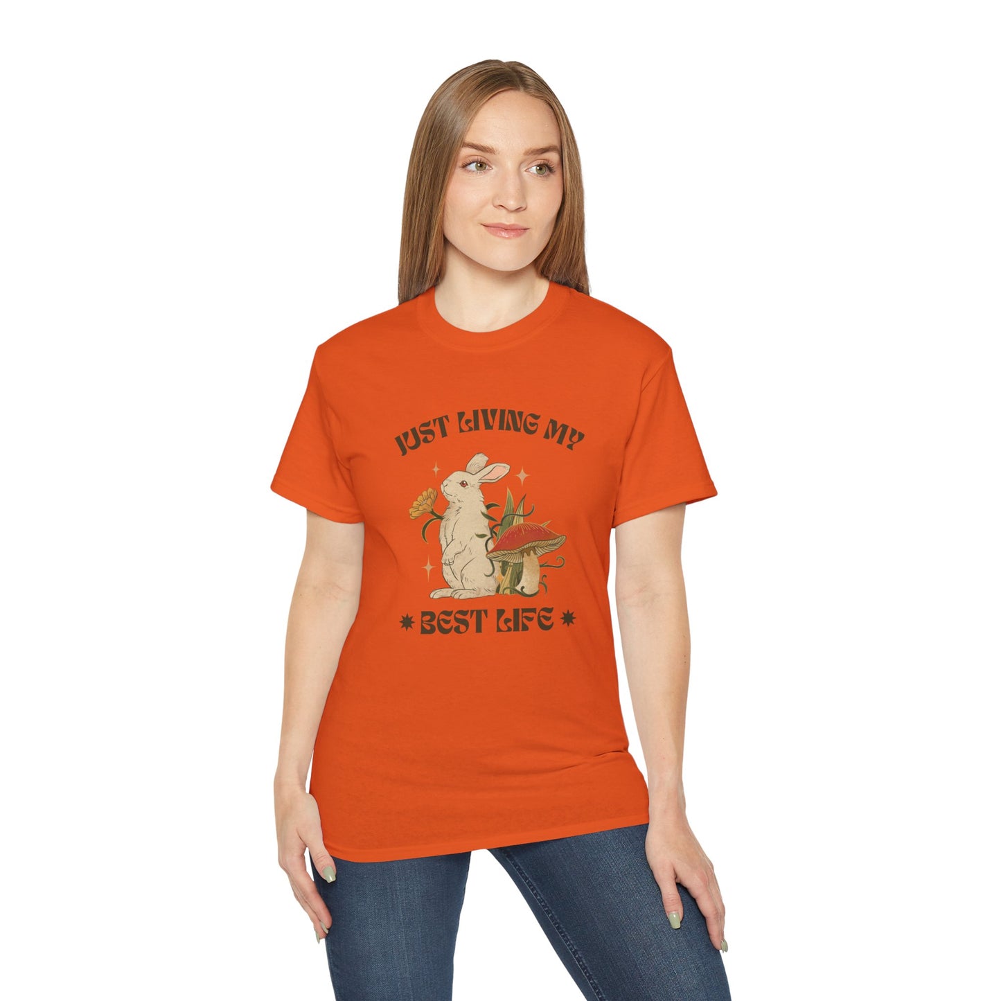 Unisex Ultra Cotton Tee - Just Living My Best Life Bunny Design, Cute Rabbit Shirt, Gift for Animal Lovers, Spring Fashion