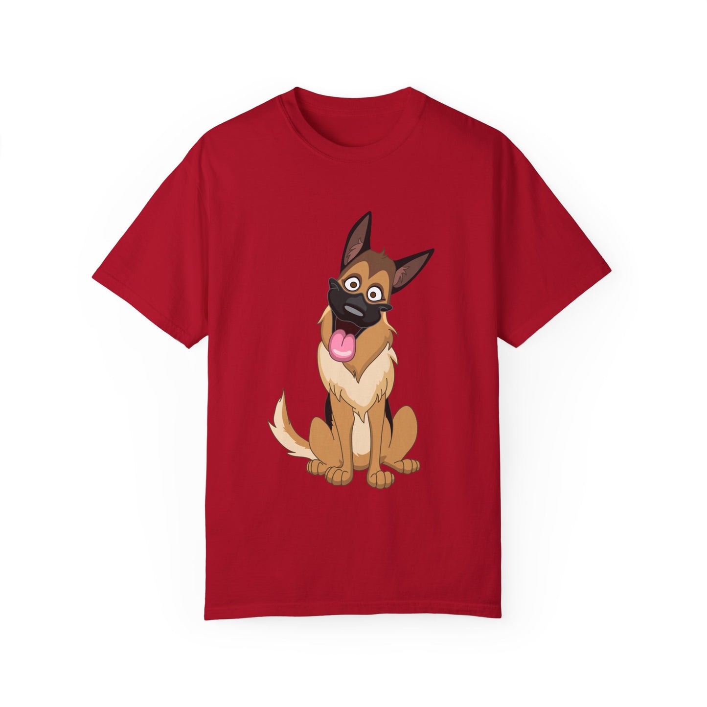 Unisex Dog Lover T-Shirt With Funny Cartoon of Tan Color German Shepherd