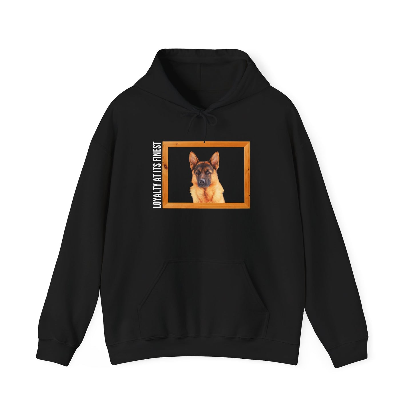 Unisex Dog Lover Hoodie With a German Shepherd's Head Inside a Wooden Frame and Caption Loyalty at its Finest