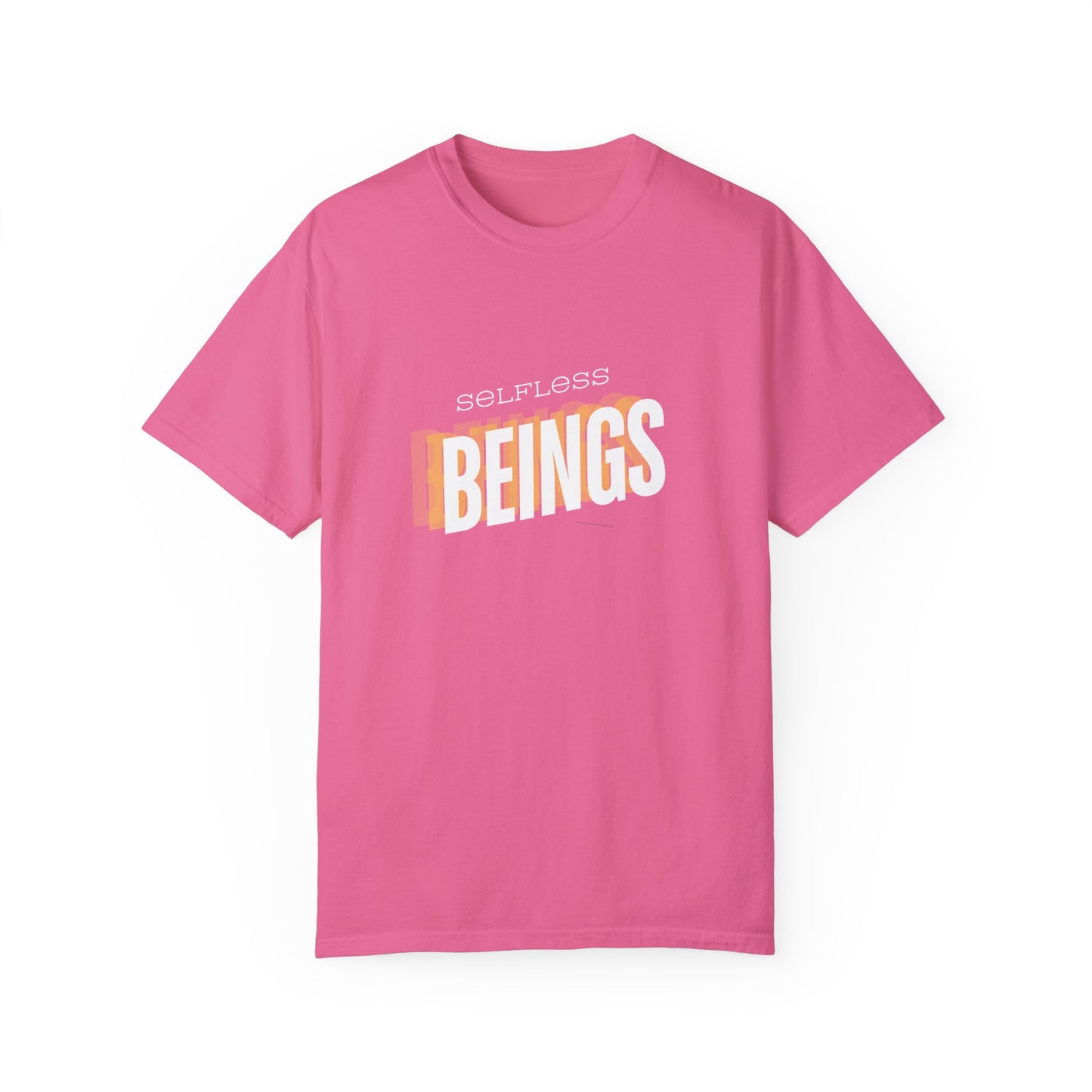 Unisex Dog Lover T-Shirt With Text "Selfless Beings" Designed Using Dark Yellow, Light Yellow and White Colors