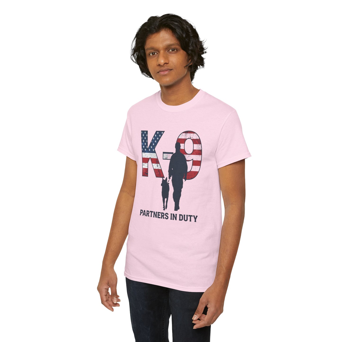 Patriotic K-9 T-Shirt - Partners in Duty Tee | Unisex Heavy Cotton Tee for Dog Lovers, Military Support, Gifts for Dog Handlers
