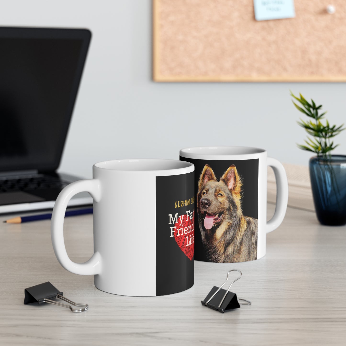 White Ceramic Dog Lover Mug With an Old-Fashioned German Shepherd and Caption My Faithful Friend For Life