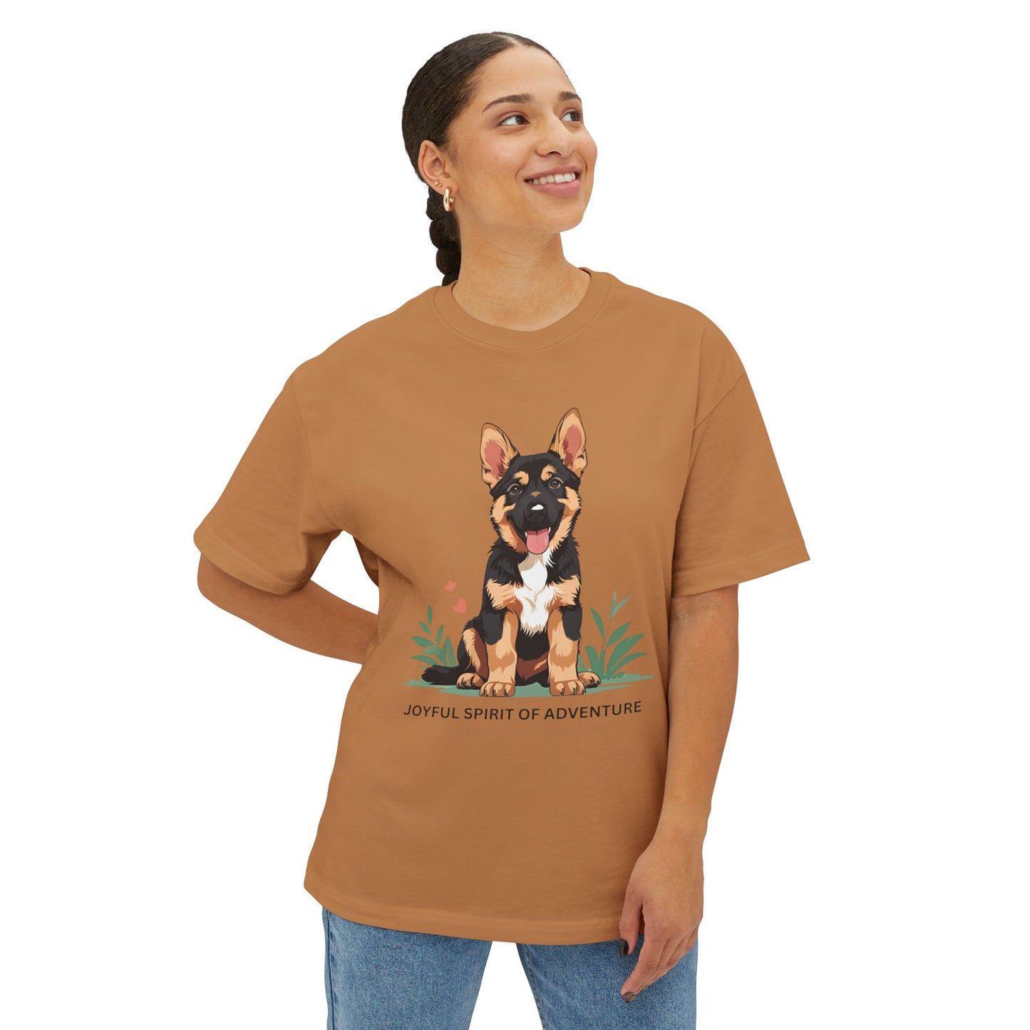 Joyful Spirit of Adventure German Shepherd Puppy Tee | Unisex Oversized Boxy T-Shirt, Pet Lover Gift, Animal Lover Apparel, Gift for Dog Owners