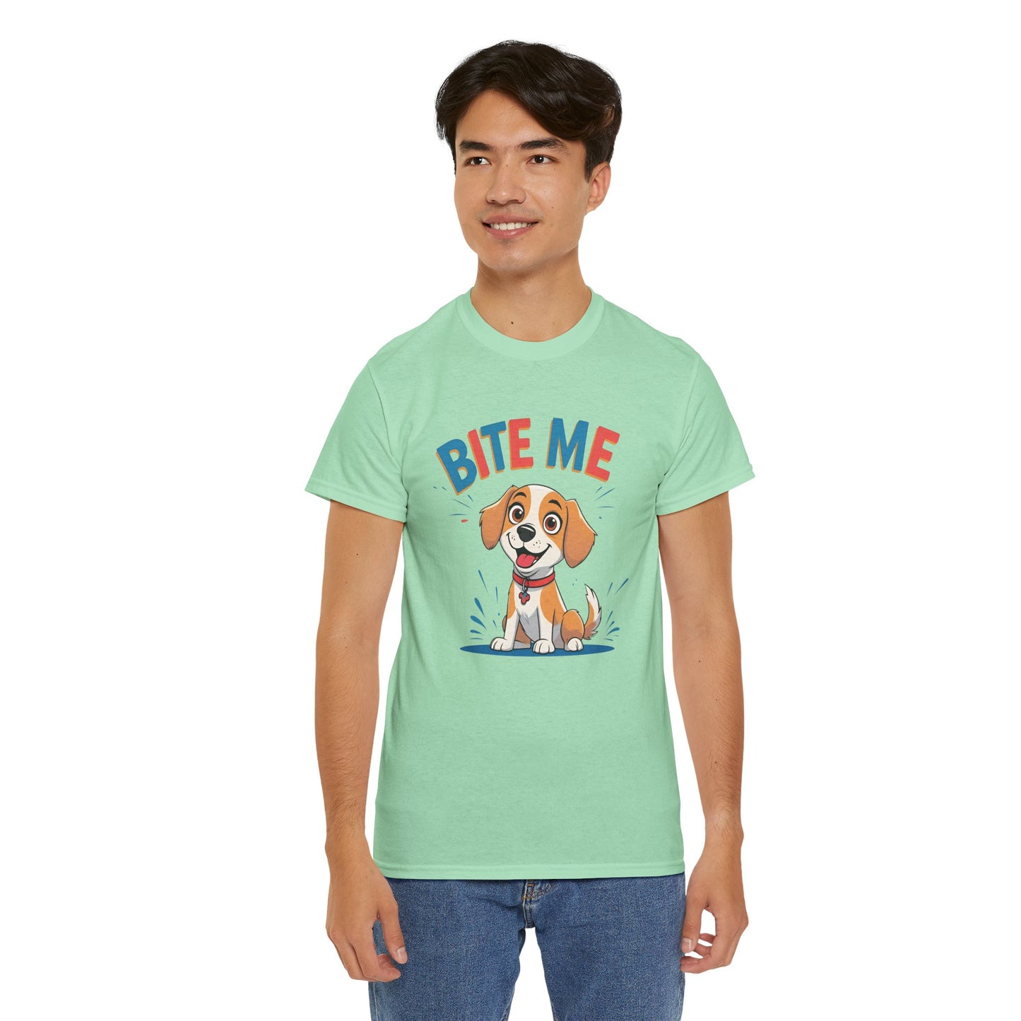 Playful Dog Lover Tee, Bite Me Unisex Cotton T-Shirt for Dog Trainers, Funny Gift for Dog Lovers, Cute Dog Apparel