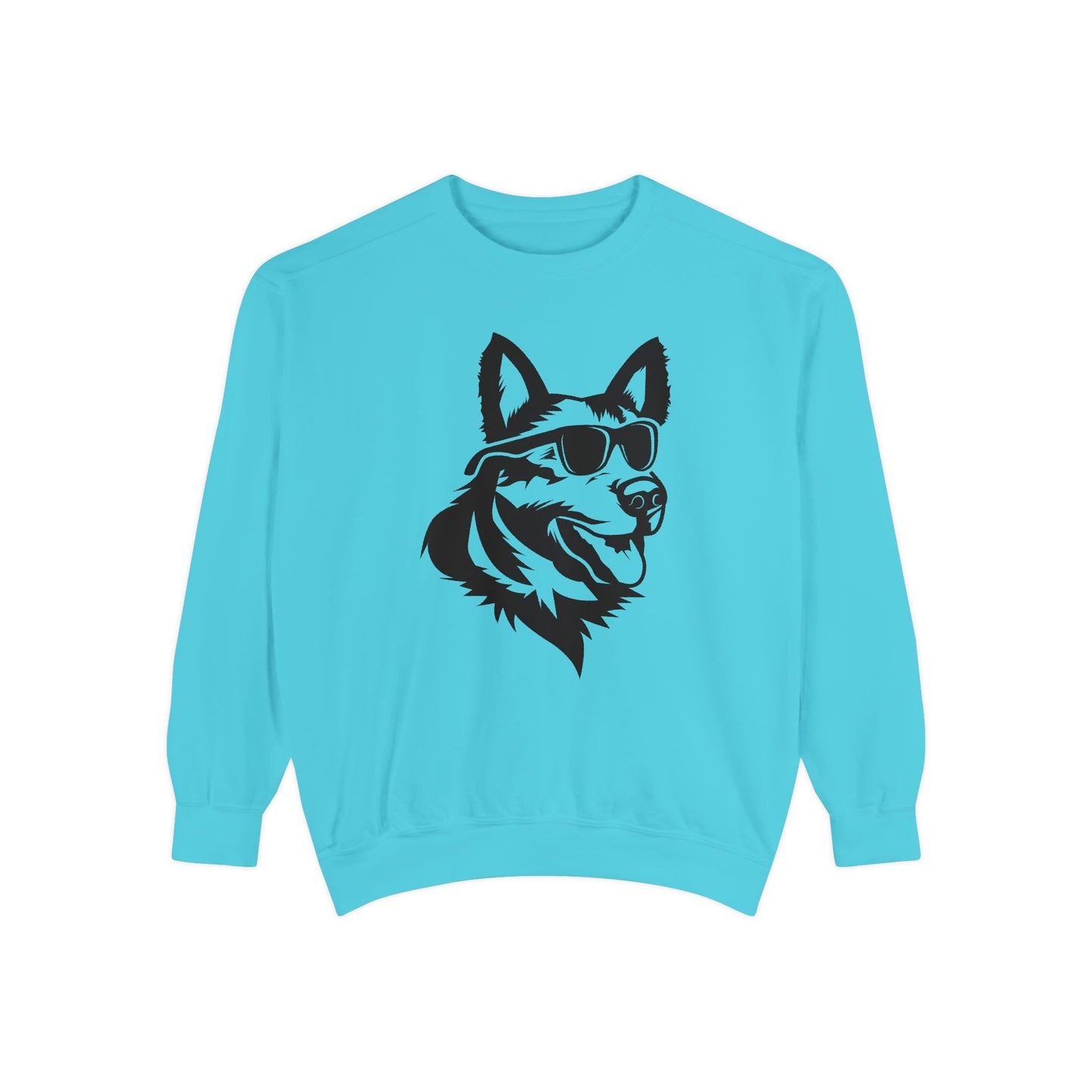 Unisex Dog Lover Sweatshirt With a Close Up Graphic of German Shepherd Wearing Black Glasses