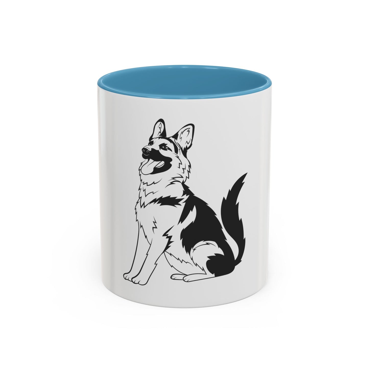 Accent Ceramic Dog Lover Coffee Mug With a Graphic of Black and Transparent German Shepherd Sloppily Sitting