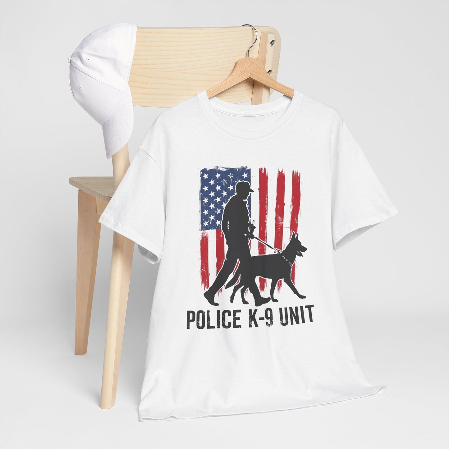 Patriotic Police K-9 Unit Heavy Cotton Tee, Unisex Cotton Shirt for Dog Lovers, Law Enforcement Apparel, Gifts for Police Officers