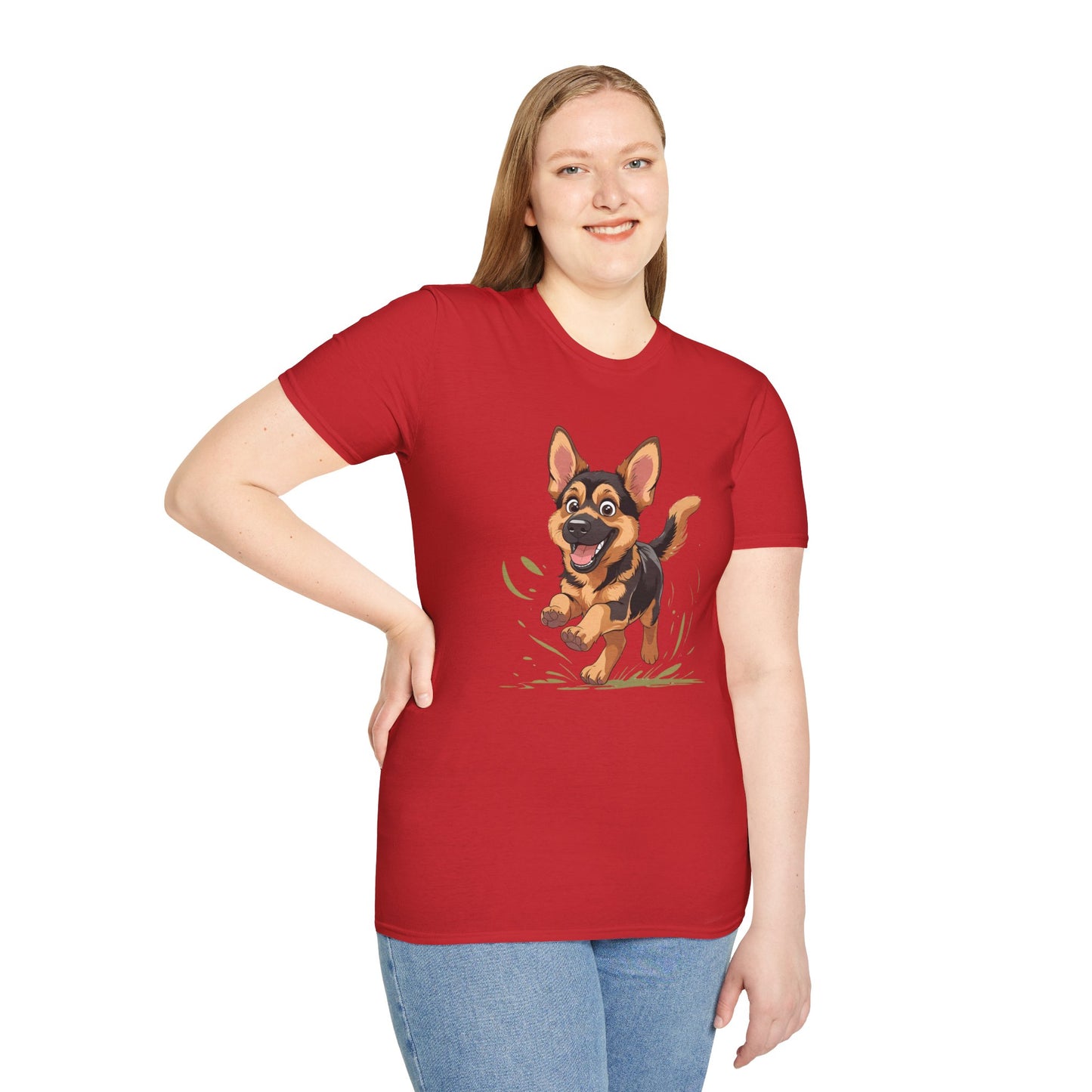 Cute Playing Puppy Graphic Unisex Softstyle T-Shirt, Dog Lover Gift, Casual Wear, Animal Theme Shirt, Perfect for Birthdays, Pet Owners