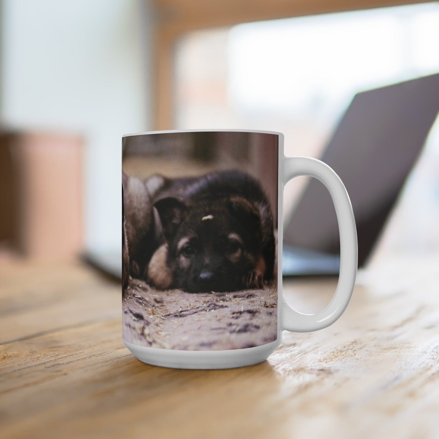 Adorable 15oz Dog Lover Ceramic Mug With Three Sable German Shepherd Puppies