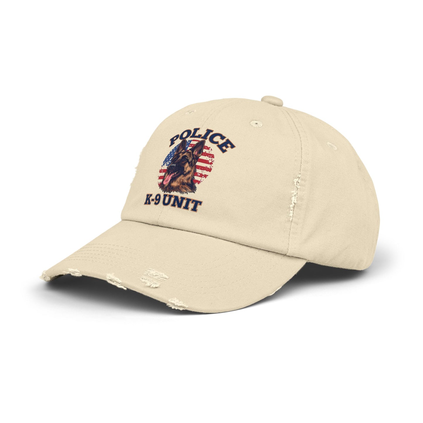 Patriotic Police K-9 Unit Cap Featuring German Shepherd, Vintage Distressed Style Hat