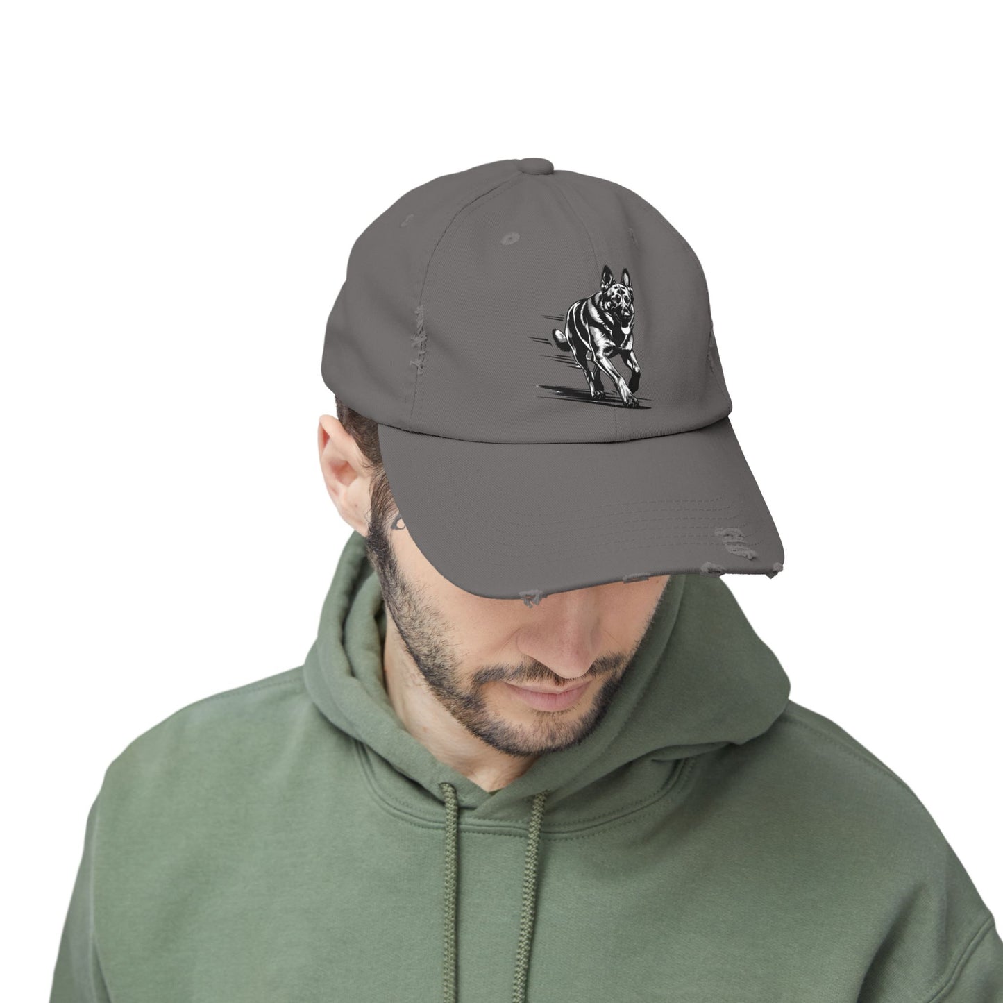 Black Distressed Agility German Shepherd Dog Cap | Unisex Pet Lover Hat, Outdoorsy Style, Casual Wear, Animal Lover Accessory