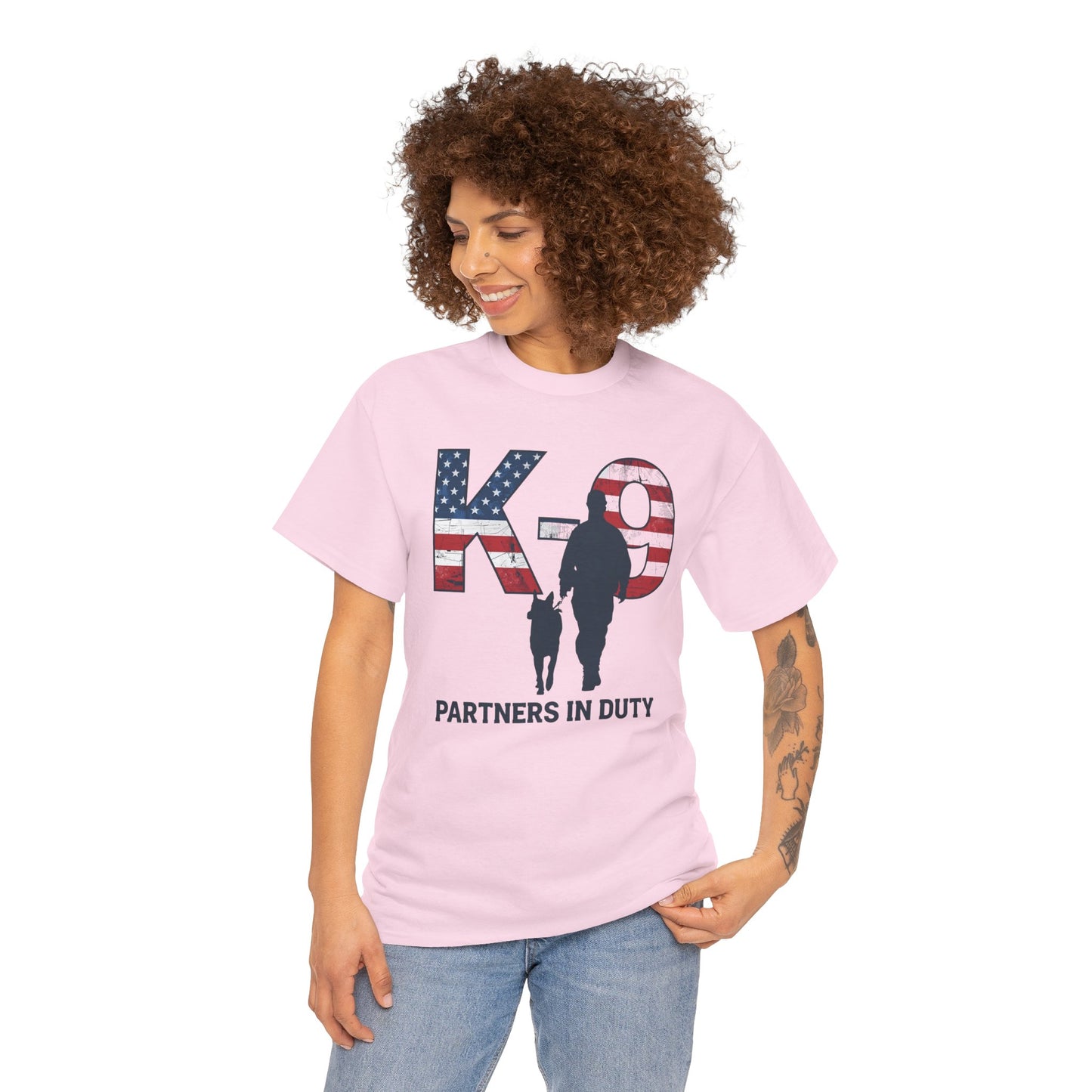 Patriotic K-9 T-Shirt - Partners in Duty Tee | Unisex Heavy Cotton Tee for Dog Lovers, Military Support, Gifts for Dog Handlers