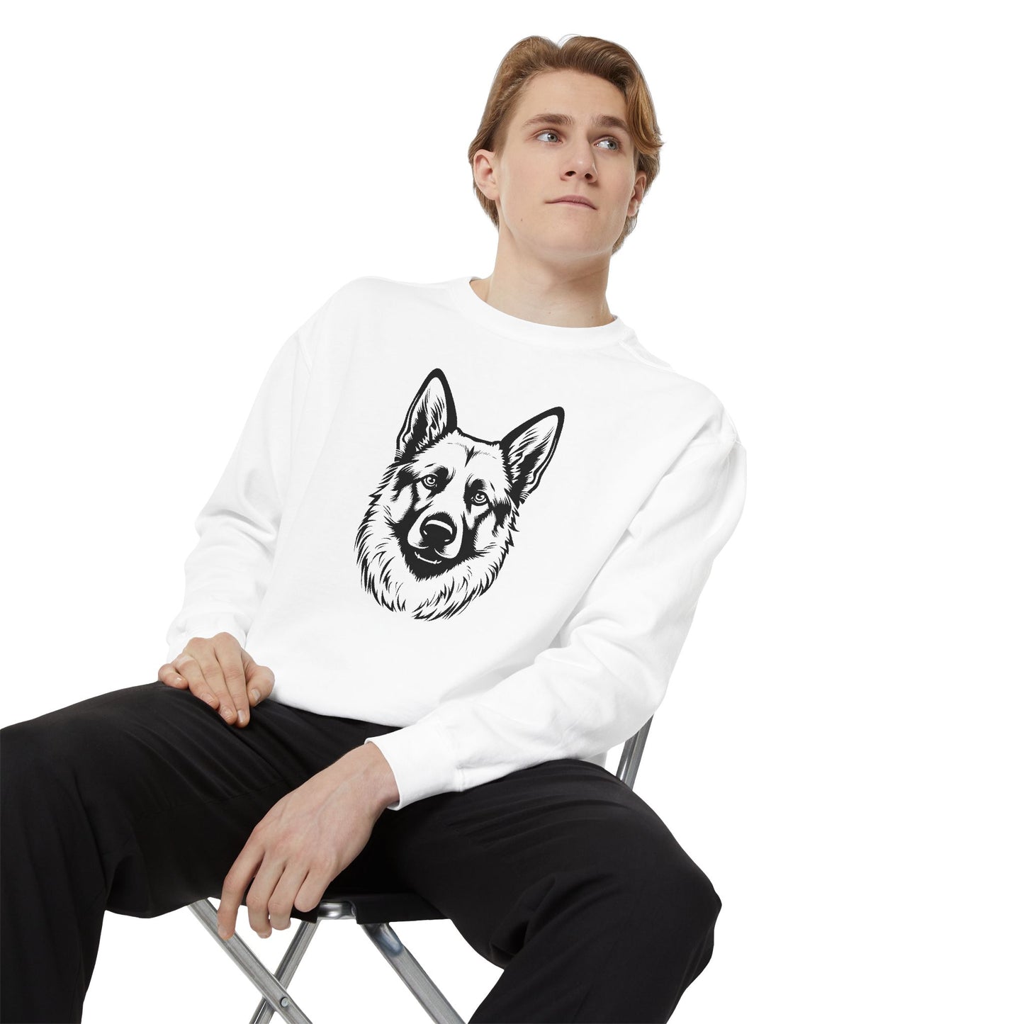 Unisex Dog Lover Sweatshirt With a Close Up Graphic of Black and Transparent German Shepherd