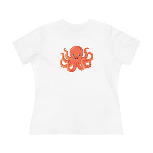 Cute Octopus Women's Cotton Tee, Sea Life Shirt, Marine Lover Gift, Casual Summer Top, Ocean Themed Apparel