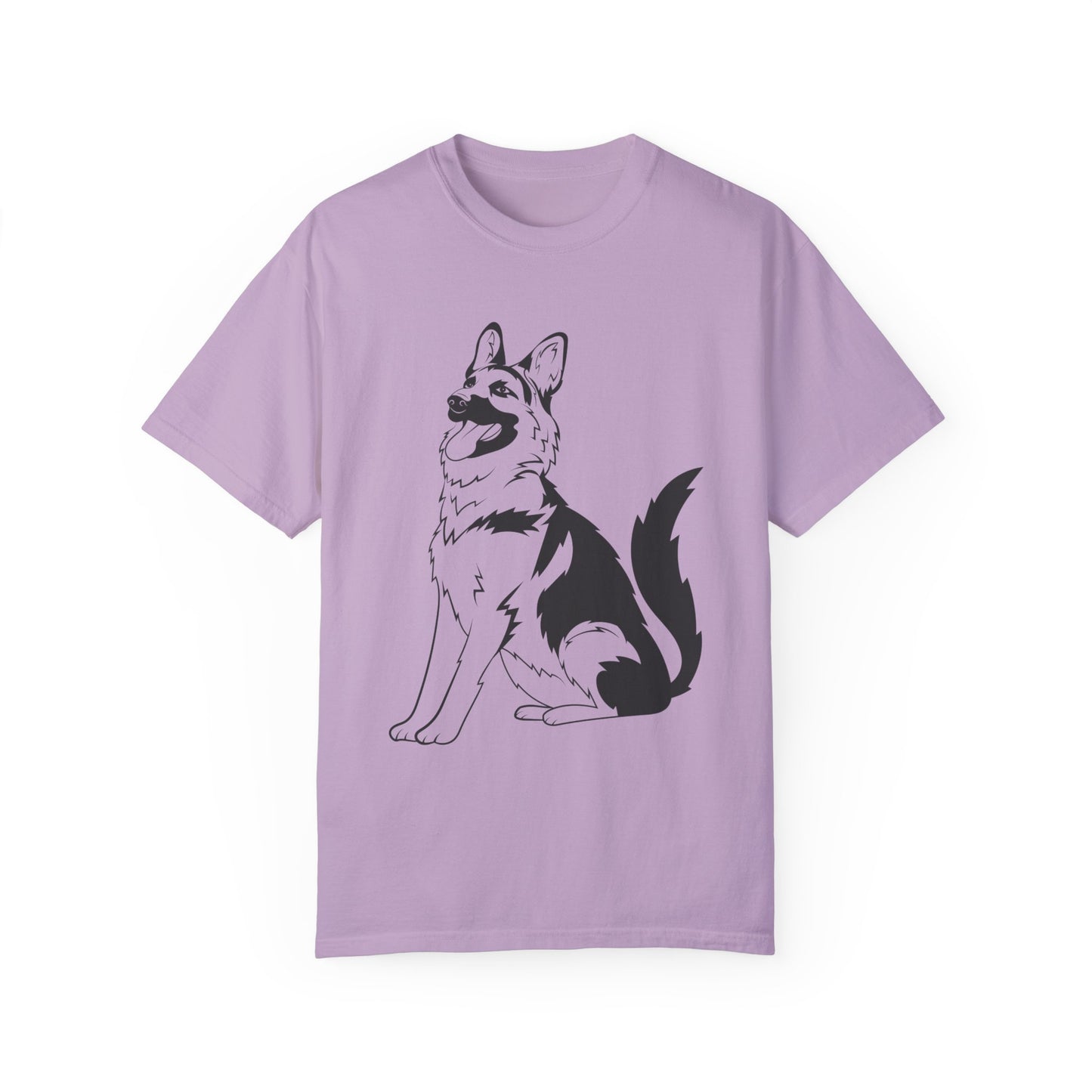 Unisex Dog Lover T-Shirt With a Graphic of Black and Transparent German Shepherd Sloppily Sitting