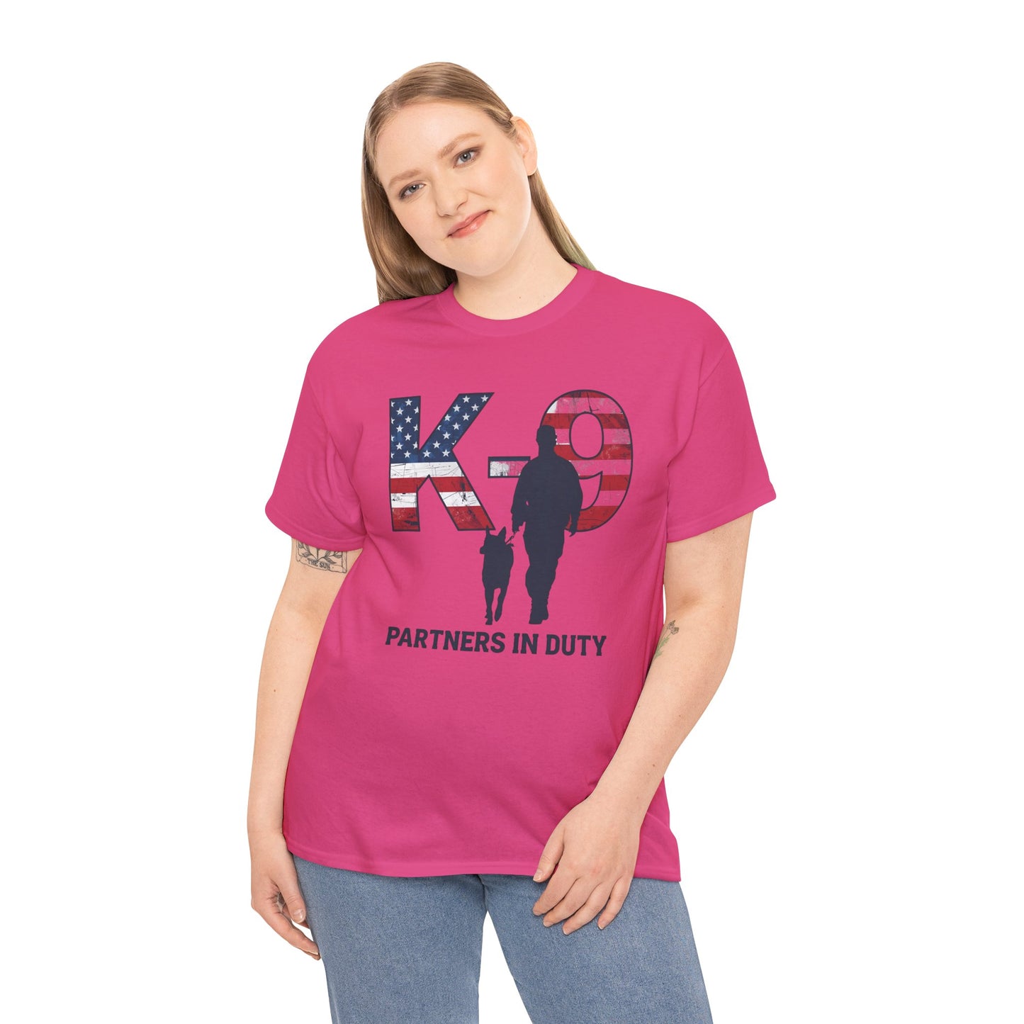 Patriotic K-9 T-Shirt - Partners in Duty Tee | Unisex Heavy Cotton Tee for Dog Lovers, Military Support, Gifts for Dog Handlers