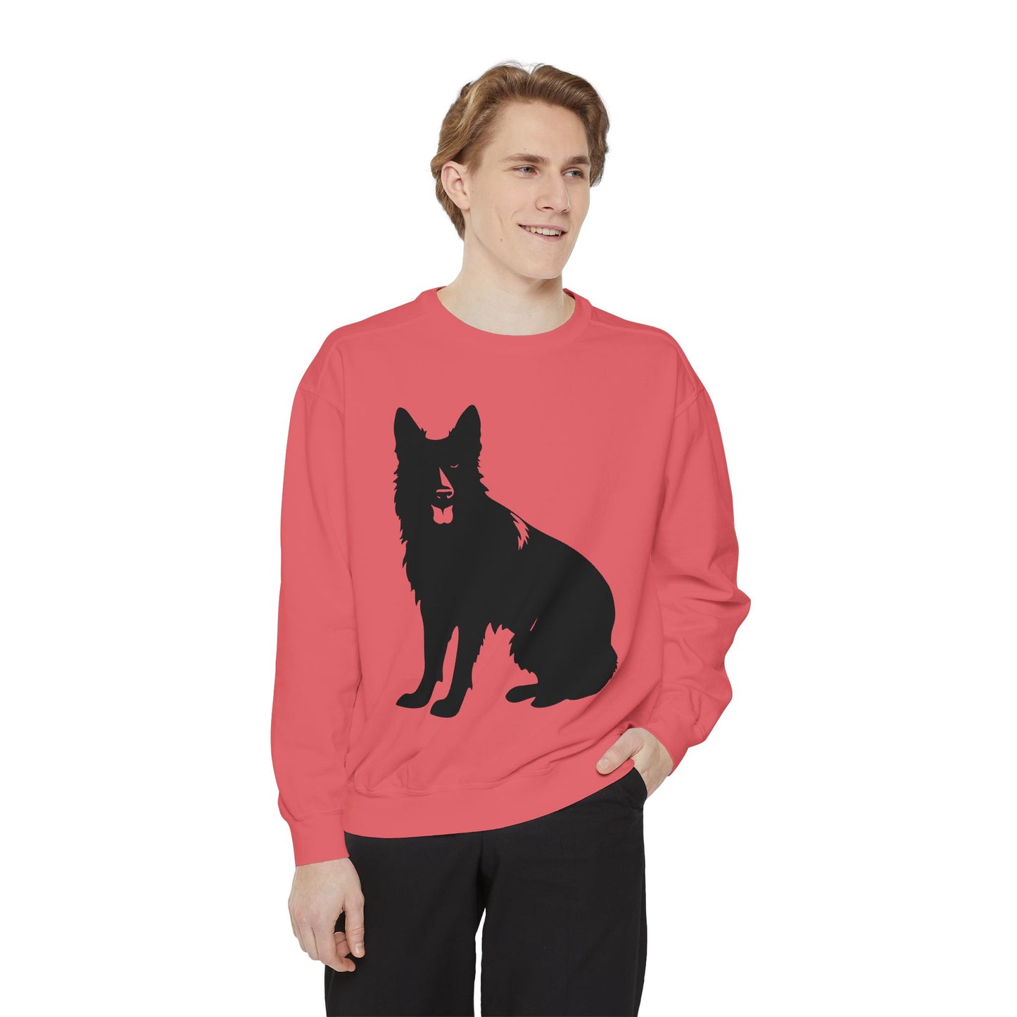 Unisex Dog Lover Sweatshirt With Graphic of Black German Shepherd With Hanging Tongue Sloppily Sitting