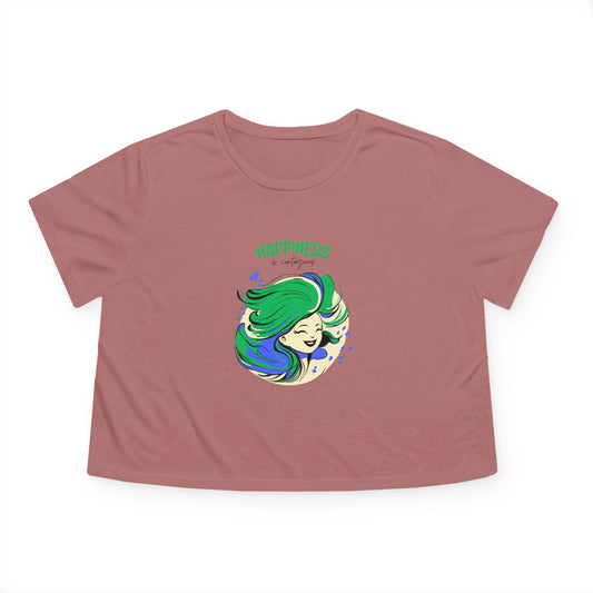 Happiness is Gorgeous Women's Flowy Cropped Tee, Casual Wear, Gift for Her, Summer Outfit, Joyful Apparel, Trendy Tee