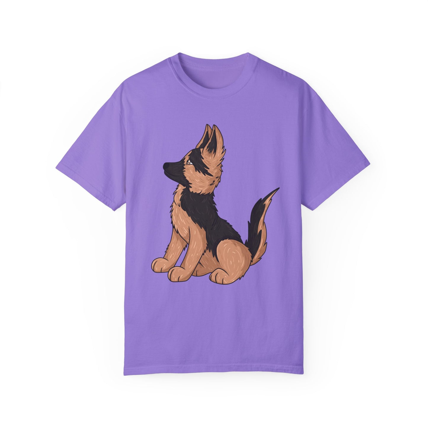 Unisex Dog Lover T-Shirt With a Graphic of Cute German Shepherd Puppy Looking Upward