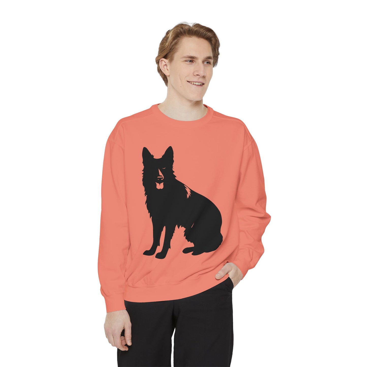 Unisex Dog Lover Sweatshirt With Graphic of Black German Shepherd With Hanging Tongue Sloppily Sitting