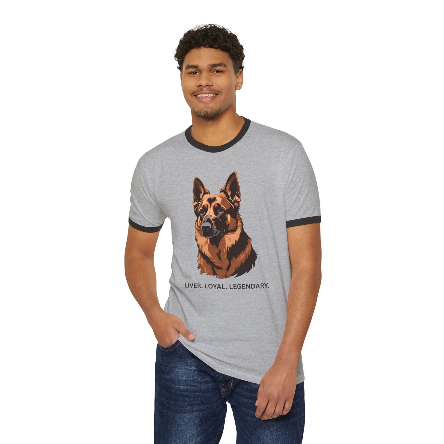 Liver German Shepherd Ringer Tee - Liver Loyal Legendary, Unisex Cotton T-Shirt for Dog Lovers, Pet Owner Gift, Casual Wear, Birthday Present, Animal Enthusiast Apparel