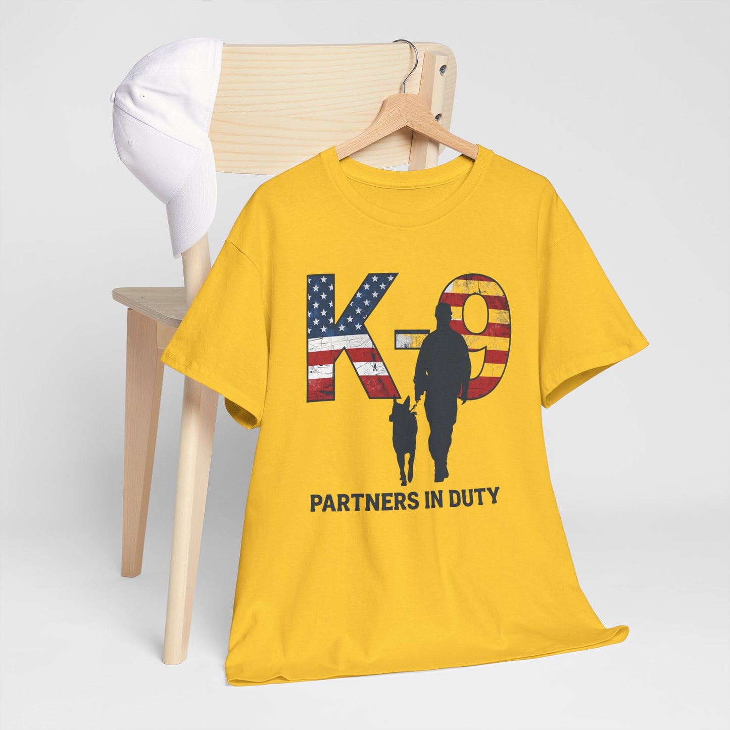 Patriotic K-9 T-Shirt - Partners in Duty Tee | Unisex Heavy Cotton Tee for Dog Lovers, Military Support, Gifts for Dog Handlers
