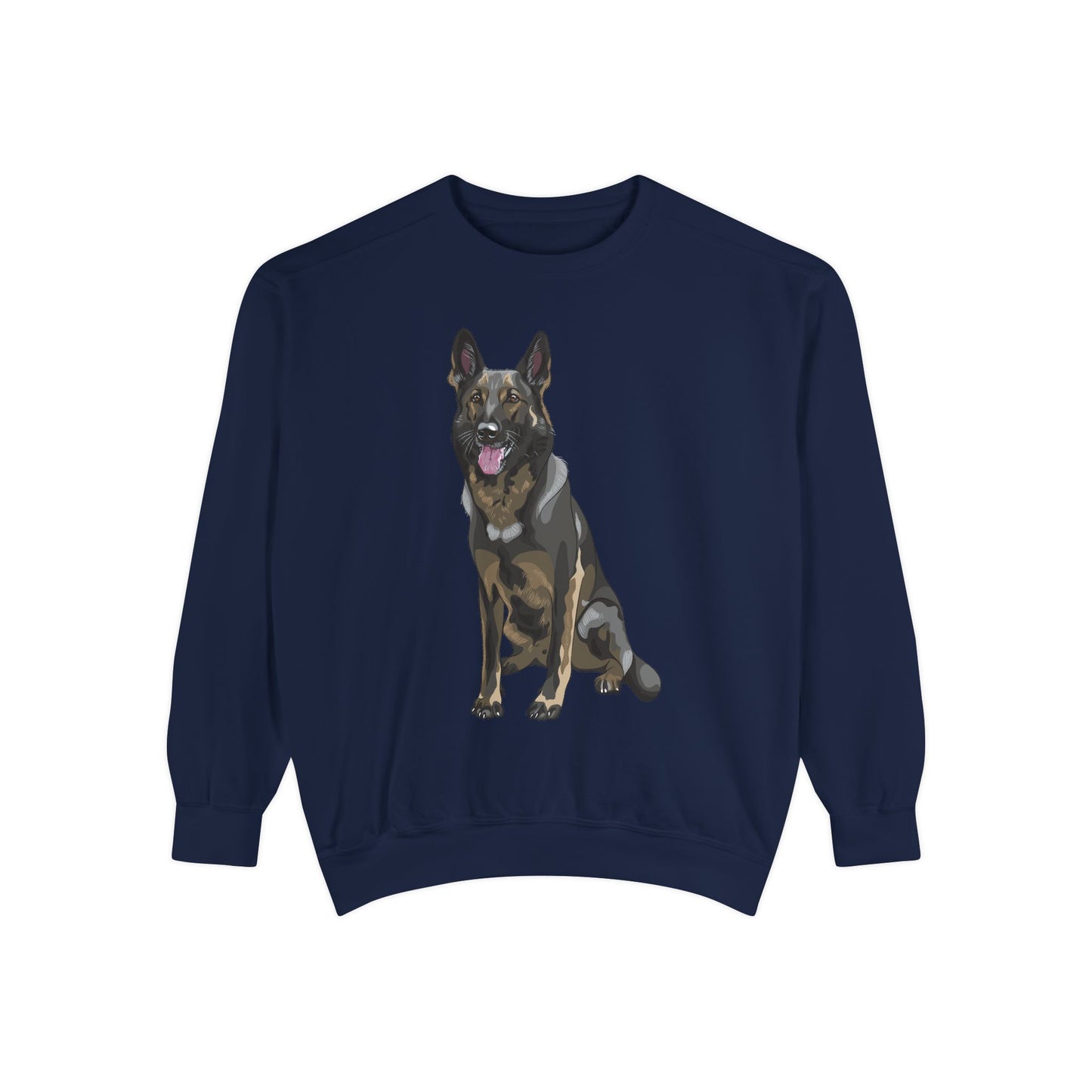 Unisex Dog Lover Sweatshirt With a Graphic of Sable German Shepherd Sloppily Sitting