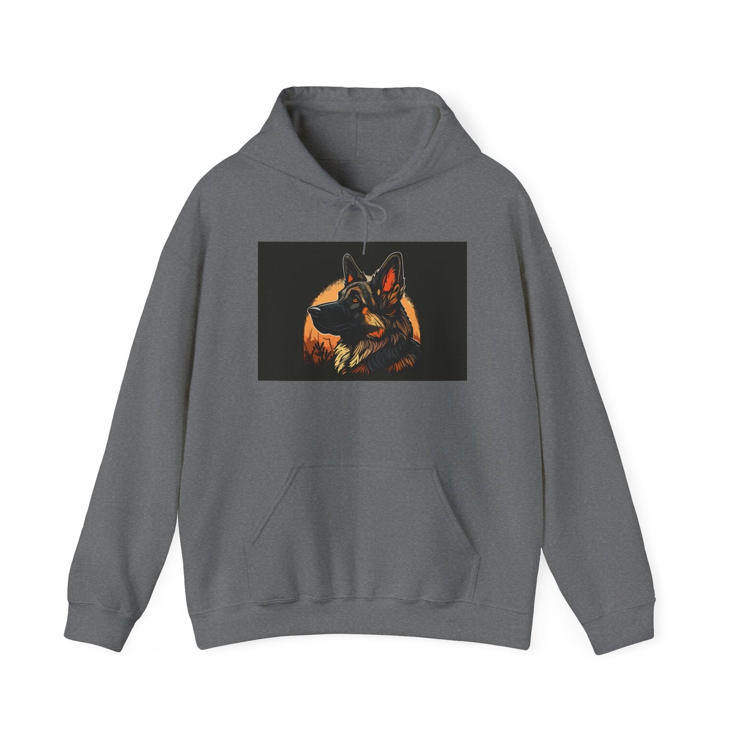 Unisex Dog Lover Hoodie With a Close Up Graphic of a German Shepherd In Front of Moon