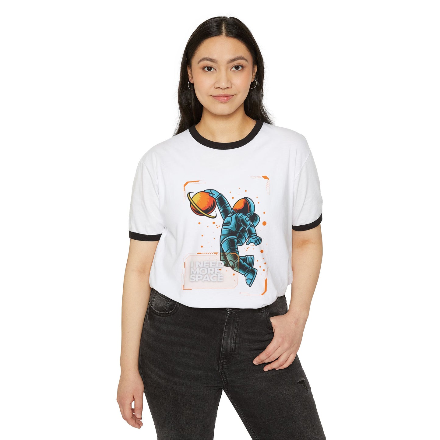 Retro Space Ringer T-Shirt - "I Need More Space", Unisex Graphic Tee, Vintage Style Shirt for Space Lovers, Cool Gift for Him/Her, Fun Everyday Wear