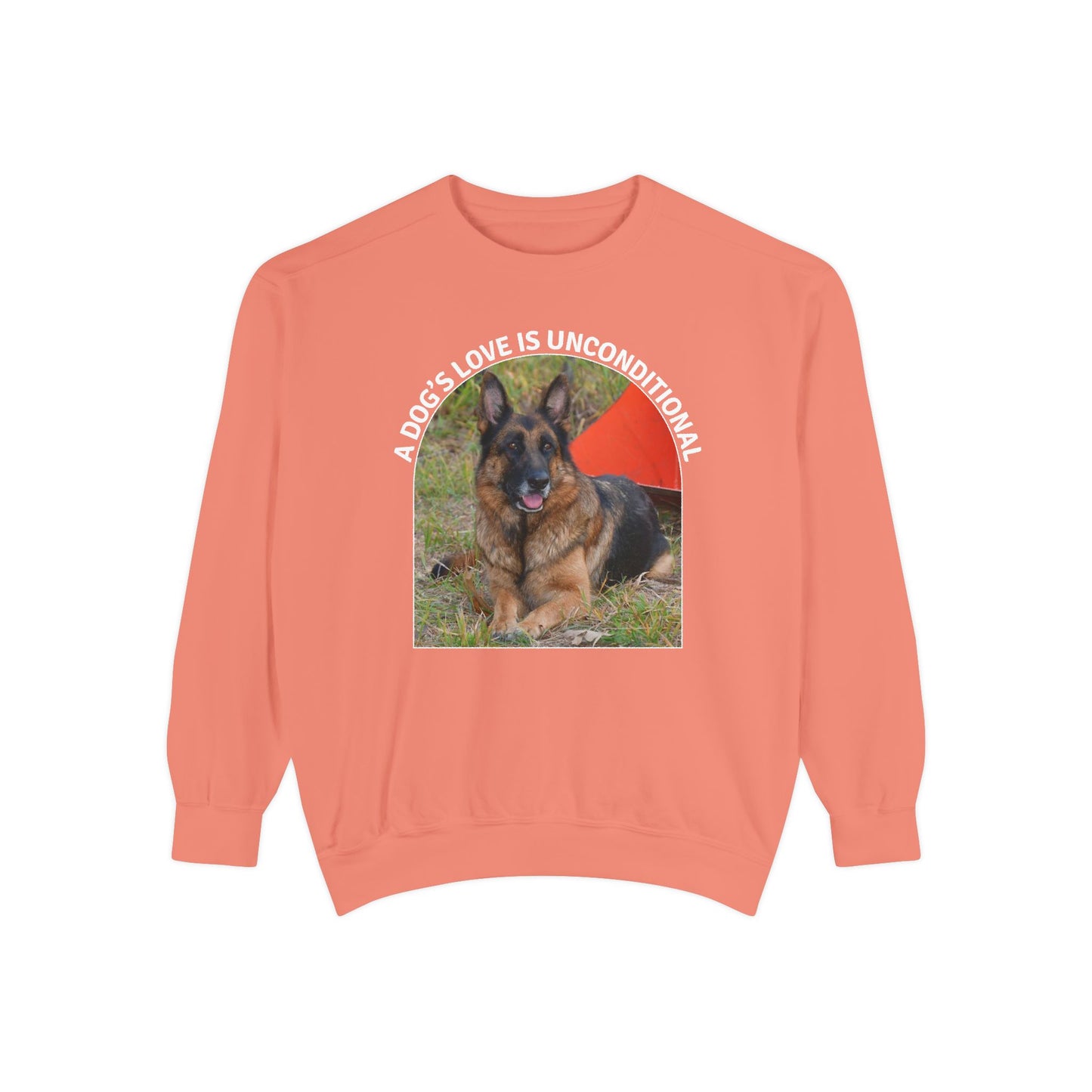 Unisex Dog Lover Sweatshirt With a German Shepherd and Caption Dog's Love is Unconditional