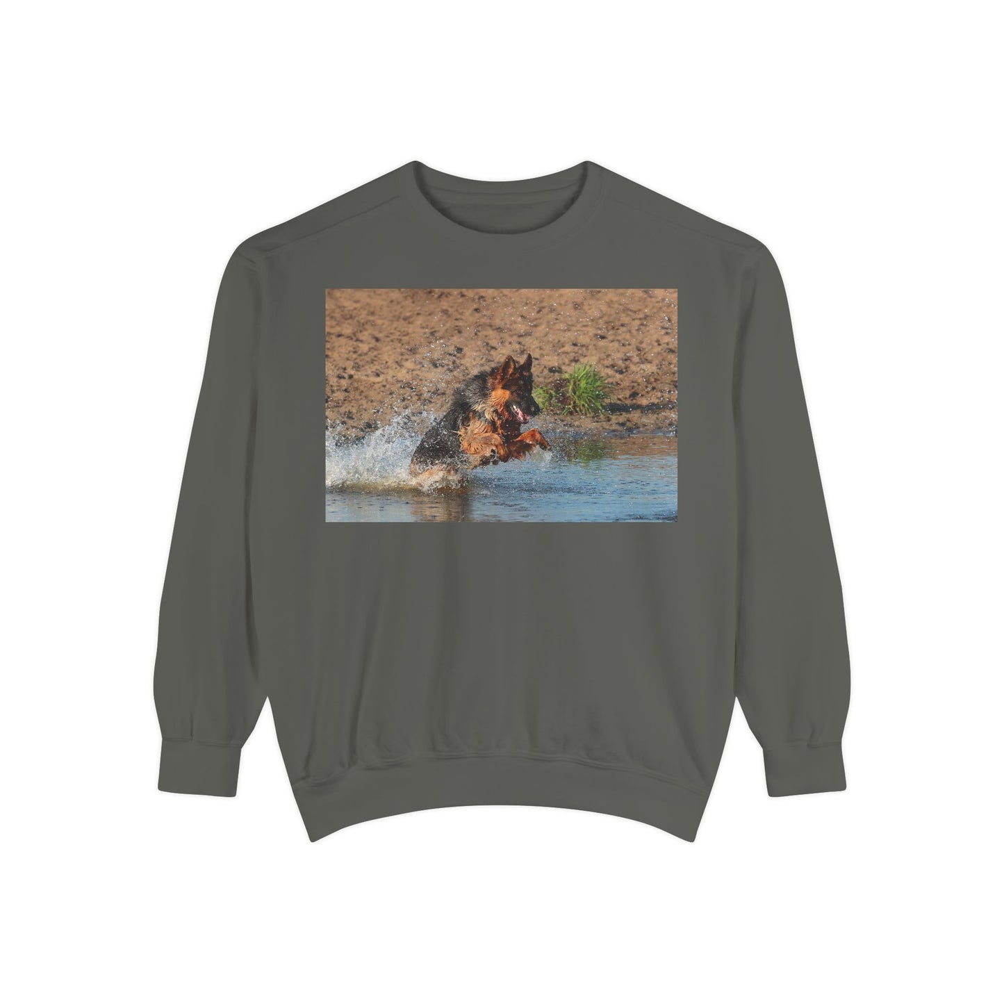 Unisex Dog Lover Sweatshirt With a Long Coat German Shepherd Jumps in the River