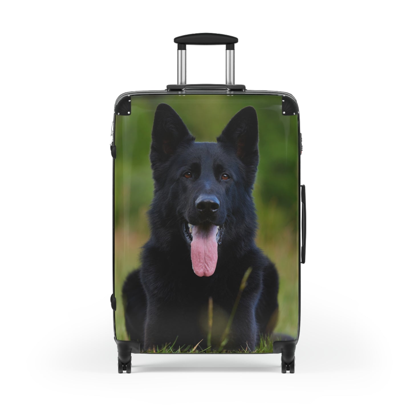 Personalized Dog-Themed Suitcase Featuring Black German Shepherd Resting on the Grass Leaving Tongue Out