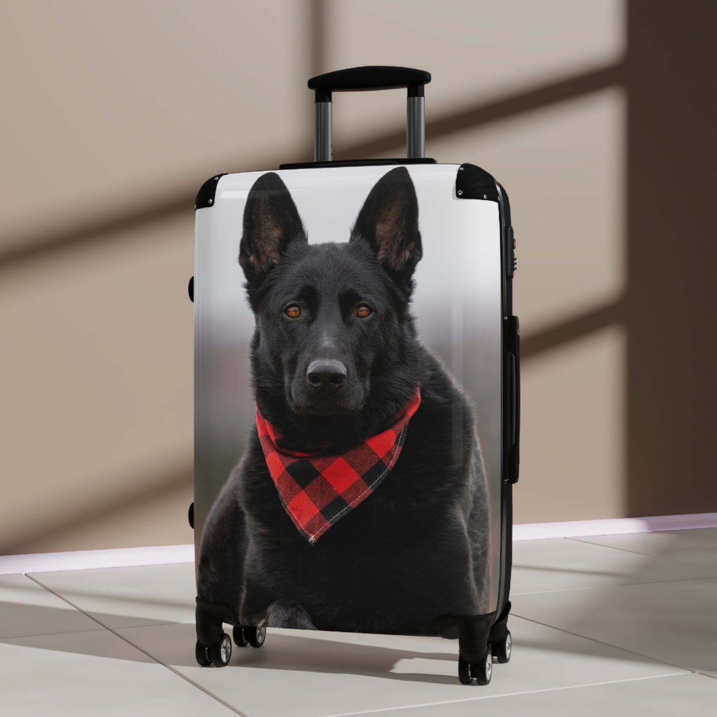 Custom Pet Suitcase Featuring Working Line German Shepherd Wearing a Neckerchief
