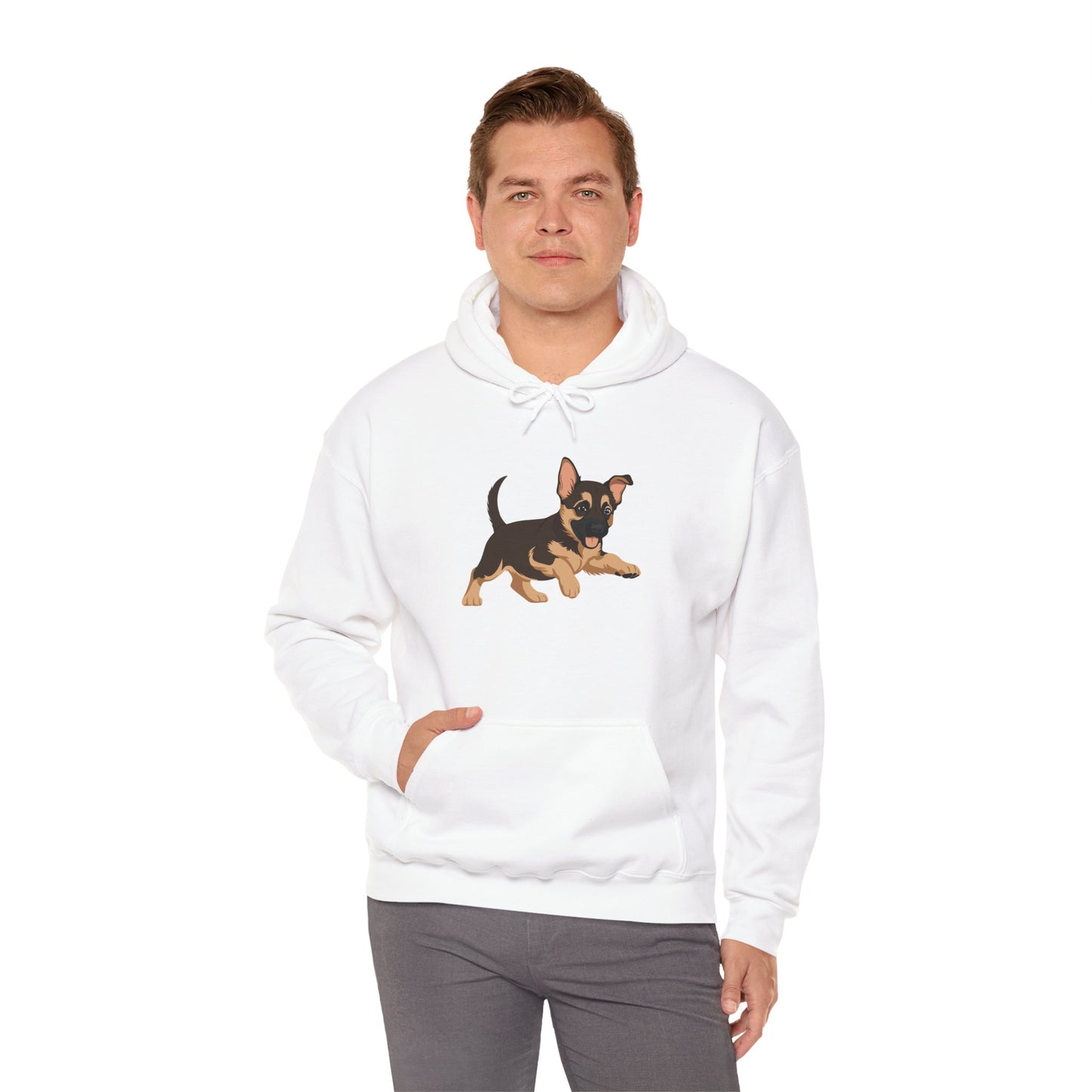 Unisex Dog Lover Hoodie With a Graphic of Cute Playing German Shepherd