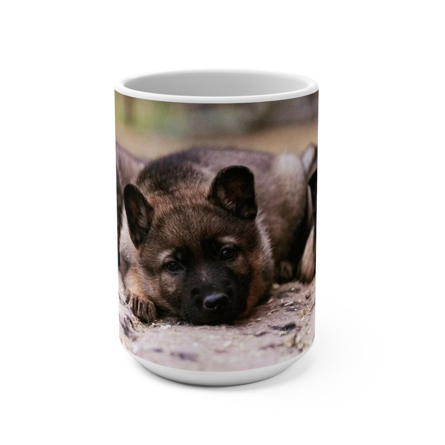 Adorable 15oz Dog Lover Ceramic Mug With Three Sable German Shepherd Puppies